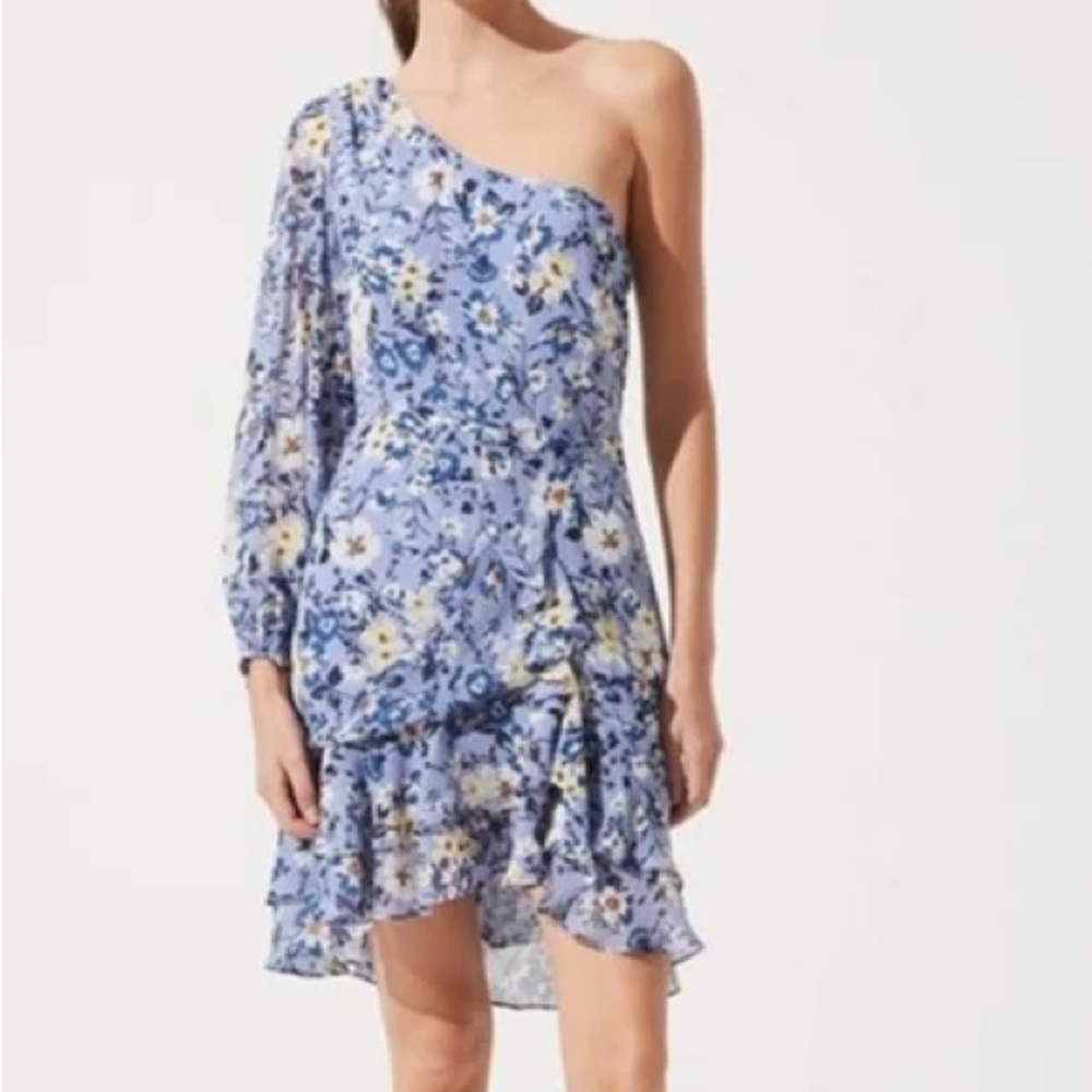 Astr Blue Floral One Shoulder Dress